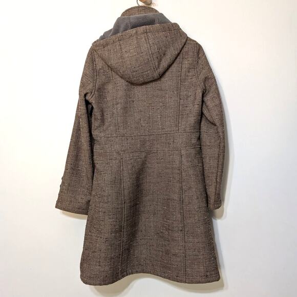 Merrell Geraldine Fleece Lined Coat Brown Tweed Hooded Long Jacket Small - Picture 2 of 7
